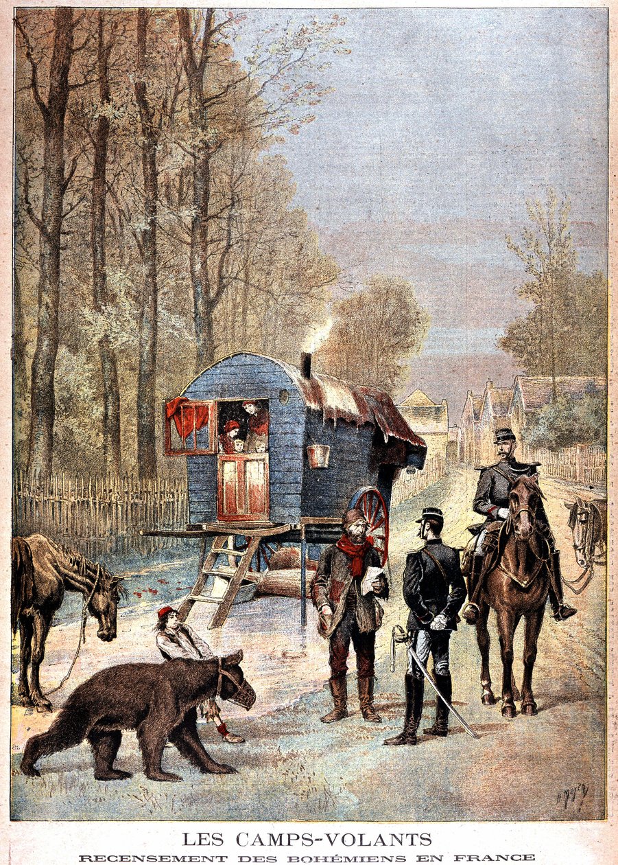 De flygende leirene: Folketelling av bohemer i Frankrike (Roulotte, bohemer og gendarmer) - i "" Le petit journal"" av 05.05.1895 av Unknown artist