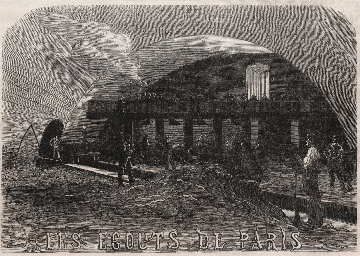Klokkene i Paris: det store kammeret og smieverkstedene Notre Dame-broen (Notre-Dame) - Gravering i ""Le Monde Illustré"" av Unknown artist