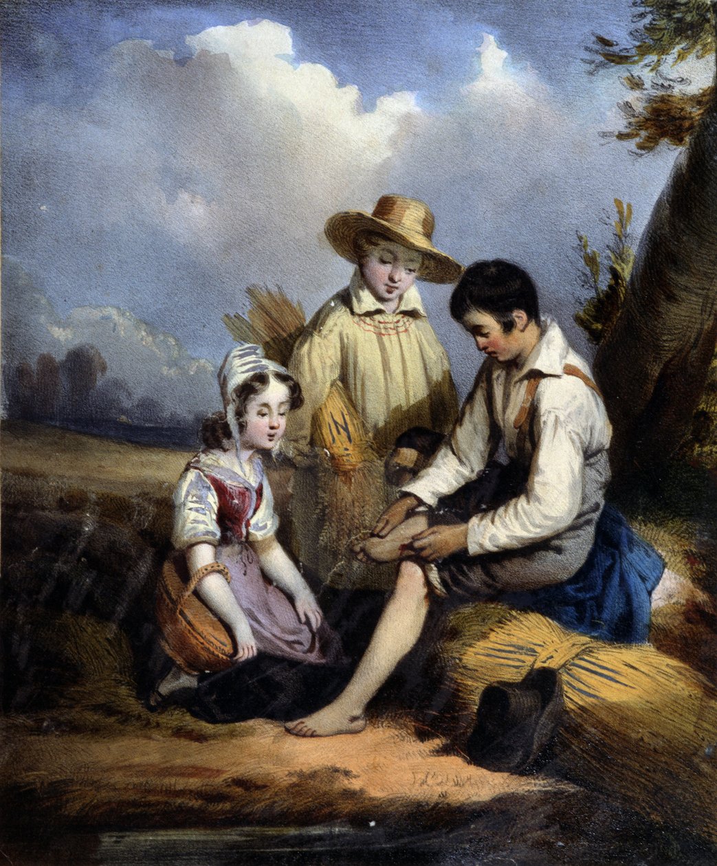Les petits reapers (en skadet i foten), v.1840 av Unknown artist