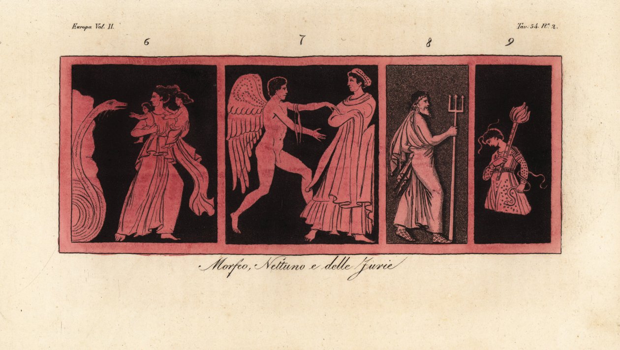Leto med barna Apollo og Artemis 6, en av Graces 7, Neptune 8, og en av Furies 9 av Unknown artist
