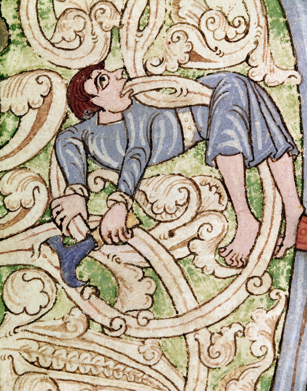 Lettrine C dekoree av representasjonen av en tremann. Miniatyr fra en Bibel (Gamle Testamentet) (Ms 3088) Coimbra fra 1100-tallet, Universitetsbiblioteket av Unknown artist