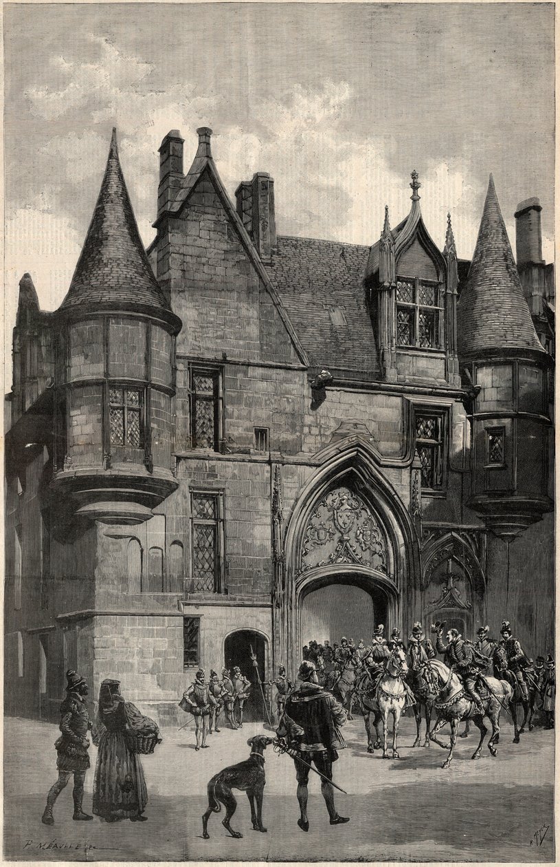 L'hotel de Sens i Paris i IV arrondissement a l'epoque de la Reine Margot - Utvendig visning av Hotel de Sens i Paris på Margaret av Frankrikes tid (1553-1615) av Unknown artist