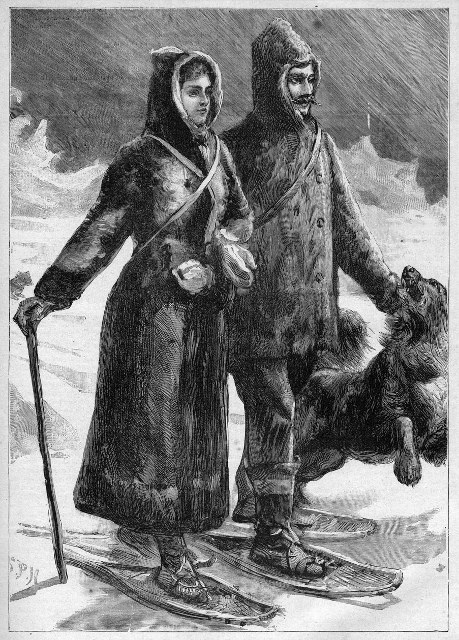 Løytnant Robert Edwin Peary (1856-1920) på Grønland med sin kone - gravering i "Le Journal des voyages"" av 1894 av Unknown artist