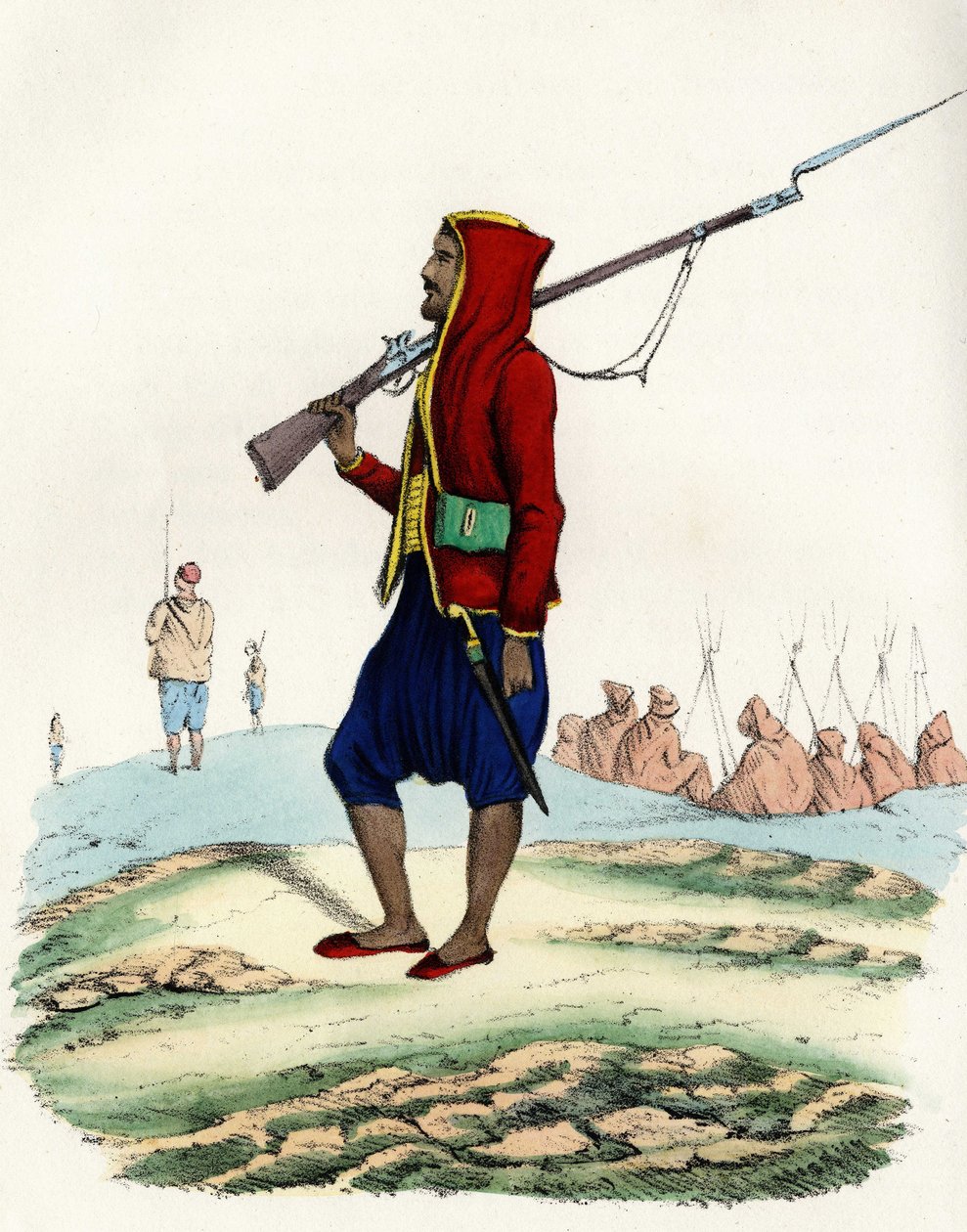 Lett infanteri av Emir Abd-el-Kader, motstand fra den franske hæren i Afrika under Alger-ekspedisjonen i 1830. I”” Storia d