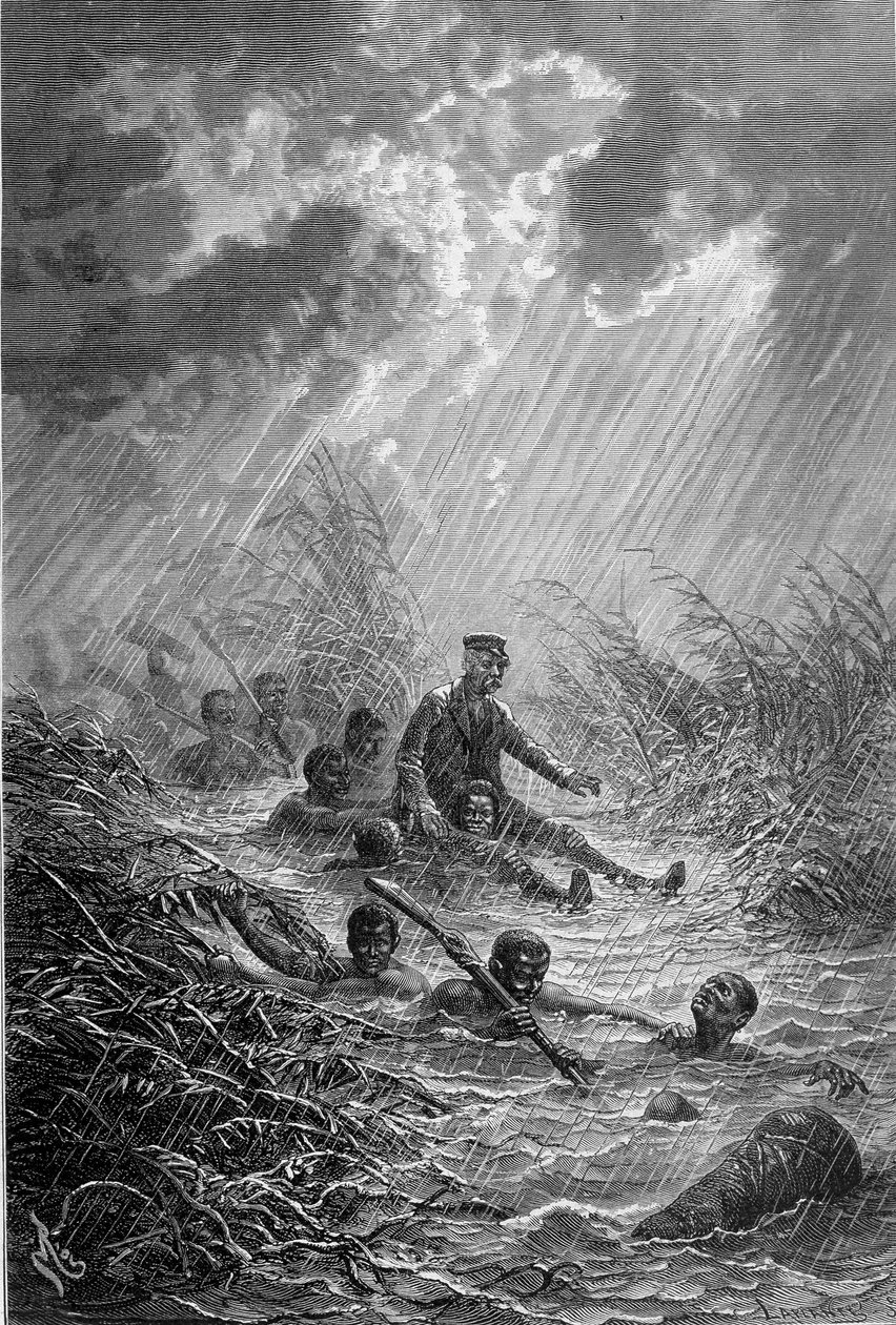 Livingstone and His Men Crossing a Watercourse - "" Livingstone