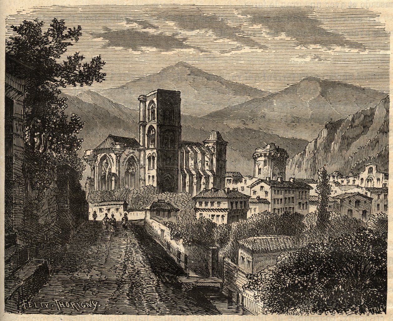 Lodeve - Herault - Frankrike - gravering i "" PATRIE"" - PECTUREQUIREQUE BESKRIVELSE AV FRANKRIKE I 6 BIND AV LUCIEN HUARD - slutten av 1800-tallet av Unknown artist