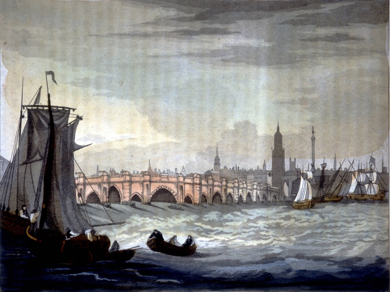 London Bridge og Southwark Cathedral, England. av Unknown artist