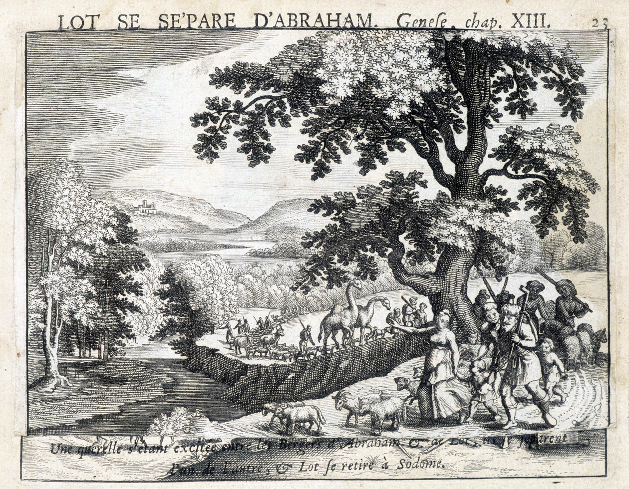 Loth skiller seg fra Abraham - Bibel, gravering av Unknown artist