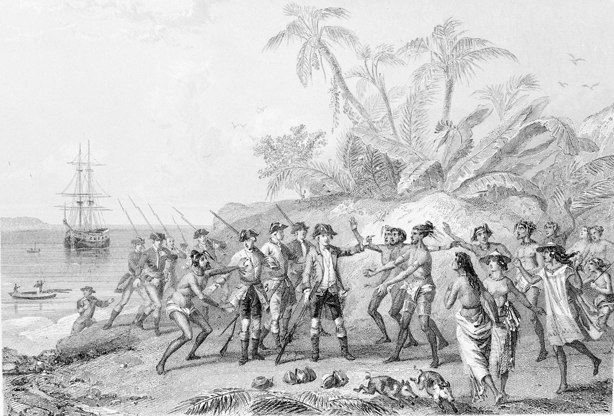 Louis Antoine, greve av Bougainville (1729-1811) ankommer Tahiti av Unknown artist