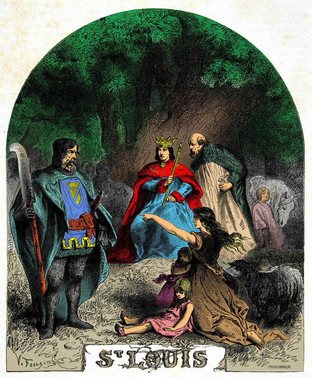 Louis IX (Saint Louis 1214-1270) yter rettferdighet under en eik, gravering fra 1800-tallet av Unknown artist