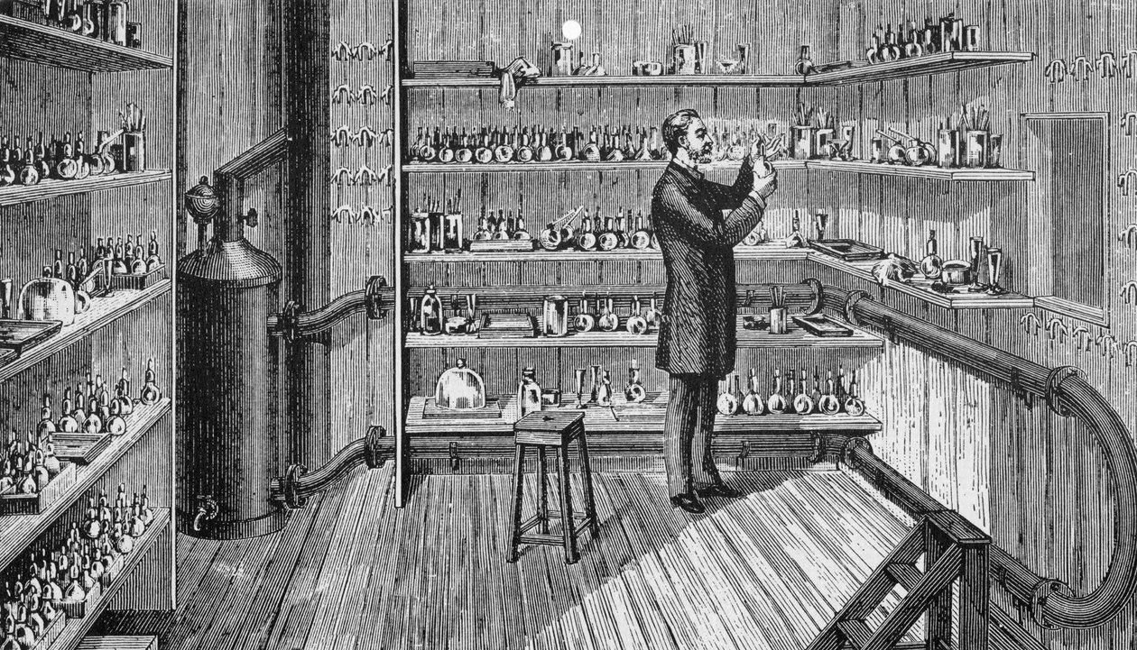 Louis Pasteur (1822-1895), fransk kjemiker og biolog, i 1883 ved Ecole Normale i Paris. av Unknown artist