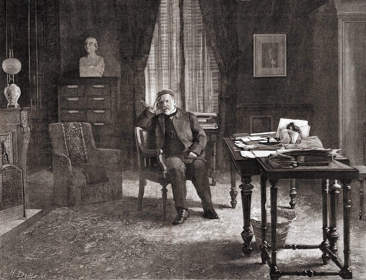 Louis Pasteur in his office at the institute. 19th century engraving. av Unknown artist