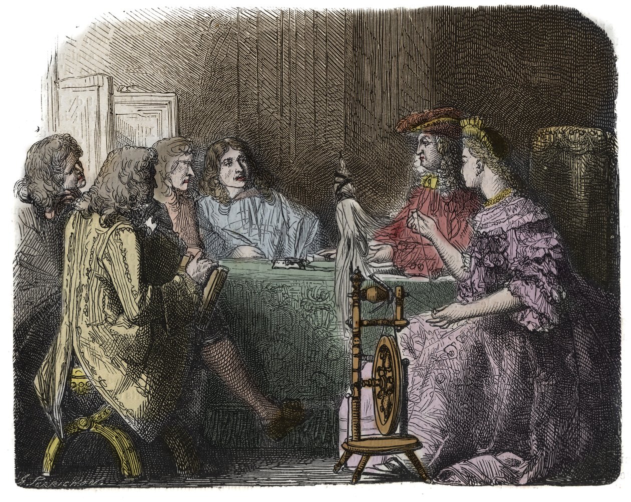 Louis XIV Transacting Business with his Ministers in the Apartments of Madame de Maintenon (engraving) av Unknown artist