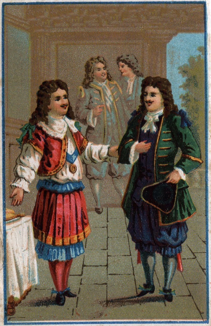 Ludvig XIV og Moliere»: Kong Ludvig XIV (1638-1715) og døperen Johannes Poquelin dit Moliere (1622-1673) av Unknown artist