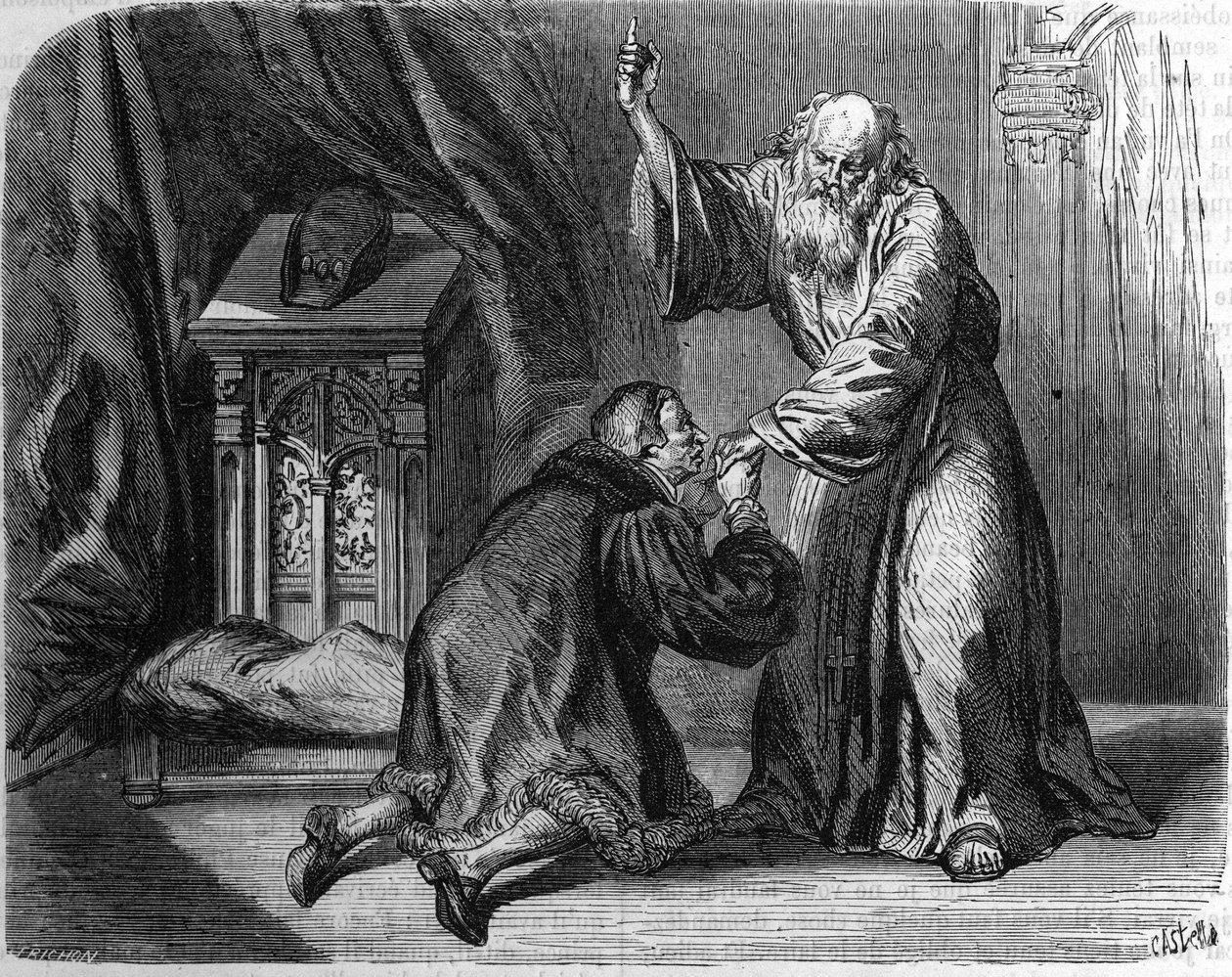 Ludvig XI appellerte til Johannes av Paule om å behandle ham. av Unknown artist