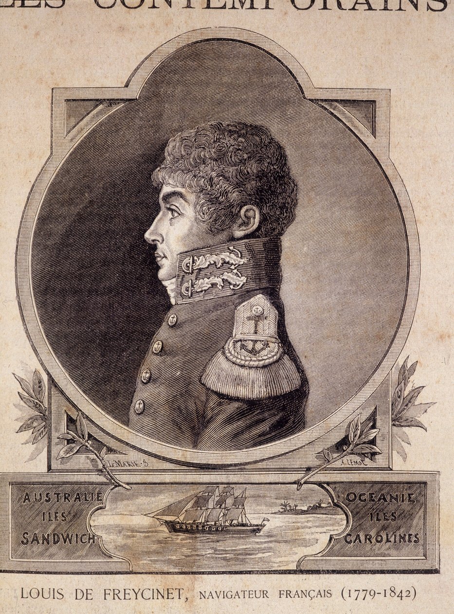 Louis de Freycinet, fransk navigatør (1779 - 1842) - i "" Les Contemporains", n.d. sent på 1800-tallet. av Unknown artist