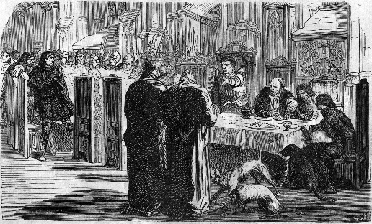 Louis de la Tremoille and his prisoners after the Battle of Saint-Aubin-du-Cornier (1488). Engraving of the 19th century. av Unknown artist