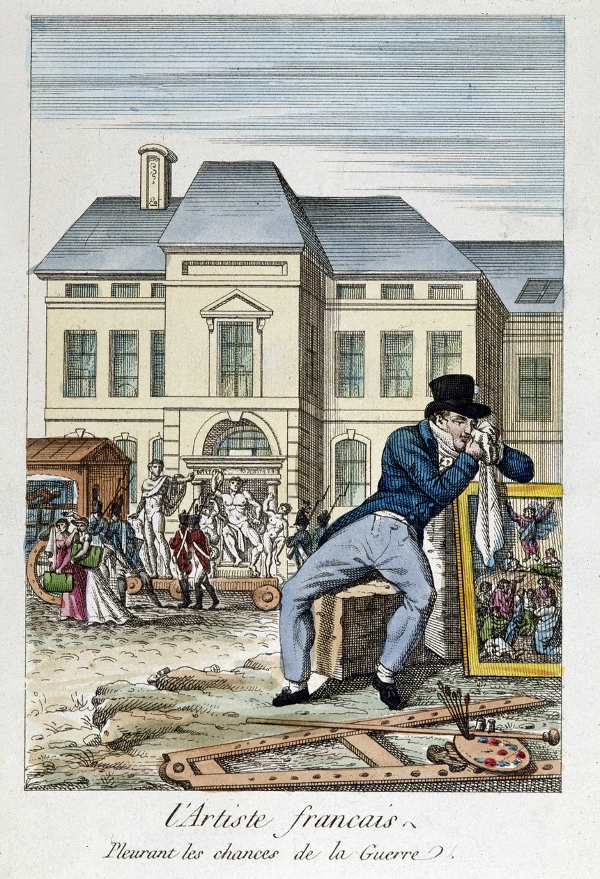 Louvre: Den franske kunstneren som sørger over sjansene for krig, gravering fra 1800-tallet av Unknown artist