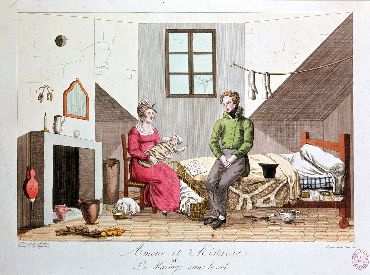 Kjærlighet og elendighet eller ekteskap uten jord, dårlig husholdning, tidlig på 1800-tallet av Unknown artist