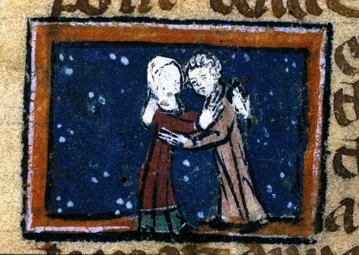 Kjærlighetsscene fra et fransk manuskript fra 1200-tallet. av Unknown artist