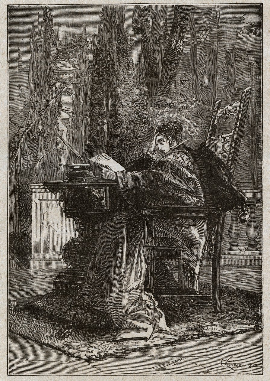 Lucrece Borgia (1480-1519) av Dying Hand to Leon X (Leone 10) (1475-1521) - gravering fra "Lucrezia Borgia"" av Oscar Pio - 1883 av Unknown artist