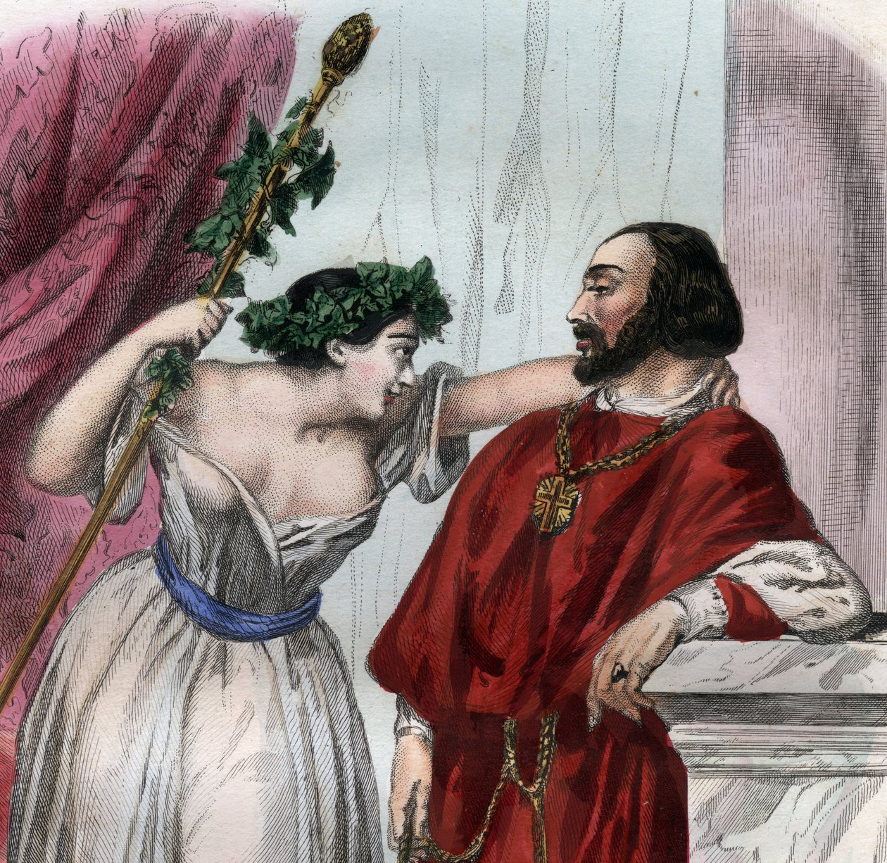 Lucrece Borgia (1480-1519) med broren Cesar Borgia. (Lucrezia og Cesare Borgia). Gravering fra 1842 i «Histoire des popes: forbrytelser, mord, forgiftninger, parricider, hor, incest... av Maurice Lachatre. Privat samling. av Unknown artist