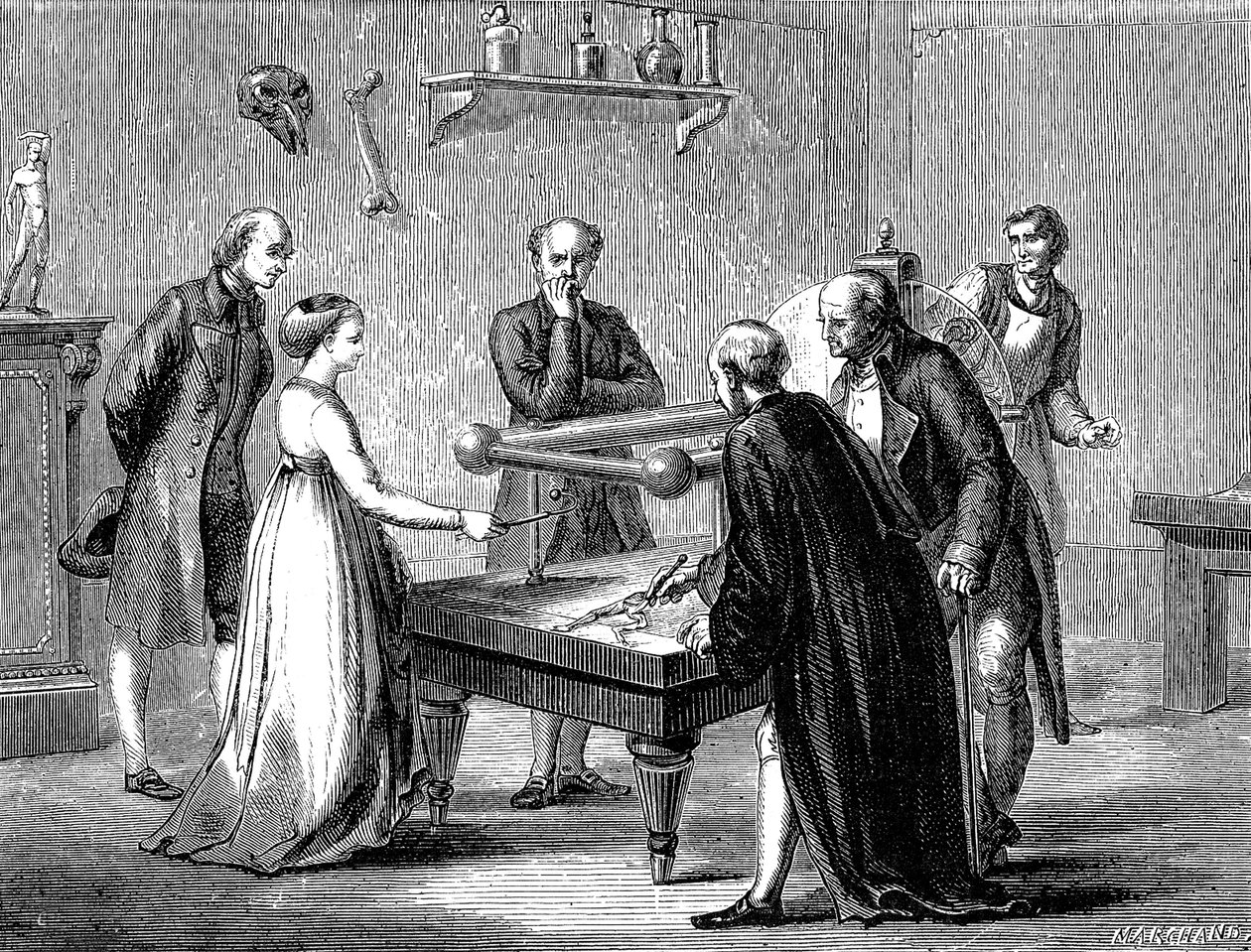 Luigi Galvani oppdaget i 1780 irritabiliteten til froskemuskelen ved elektrisitet av Unknown artist