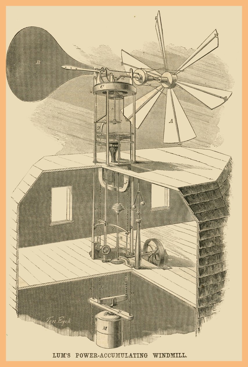 Lums kraftakkumulerende vindmølle av Unknown Artist
