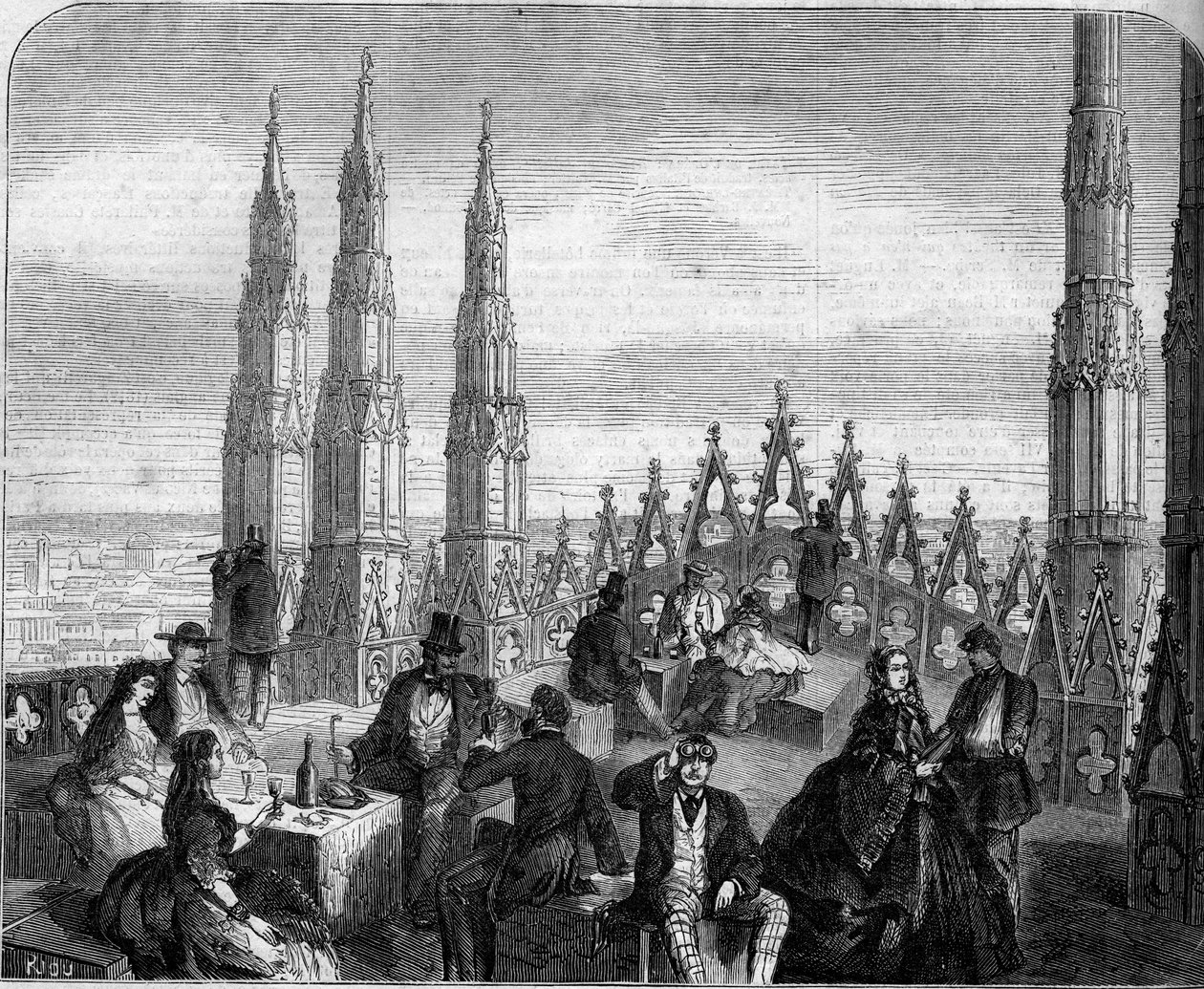 Lunsj på terrassen til kuppelen til katedralen i Milano (Il Duomo). Italia av Unknown artist