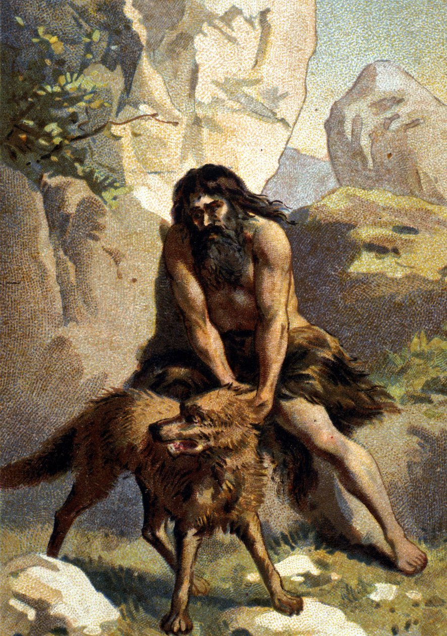 Lycanthropy: Delire av den som tror han er forvandlet til en ulv. Chromo fra 1800-tallet av Unknown artist