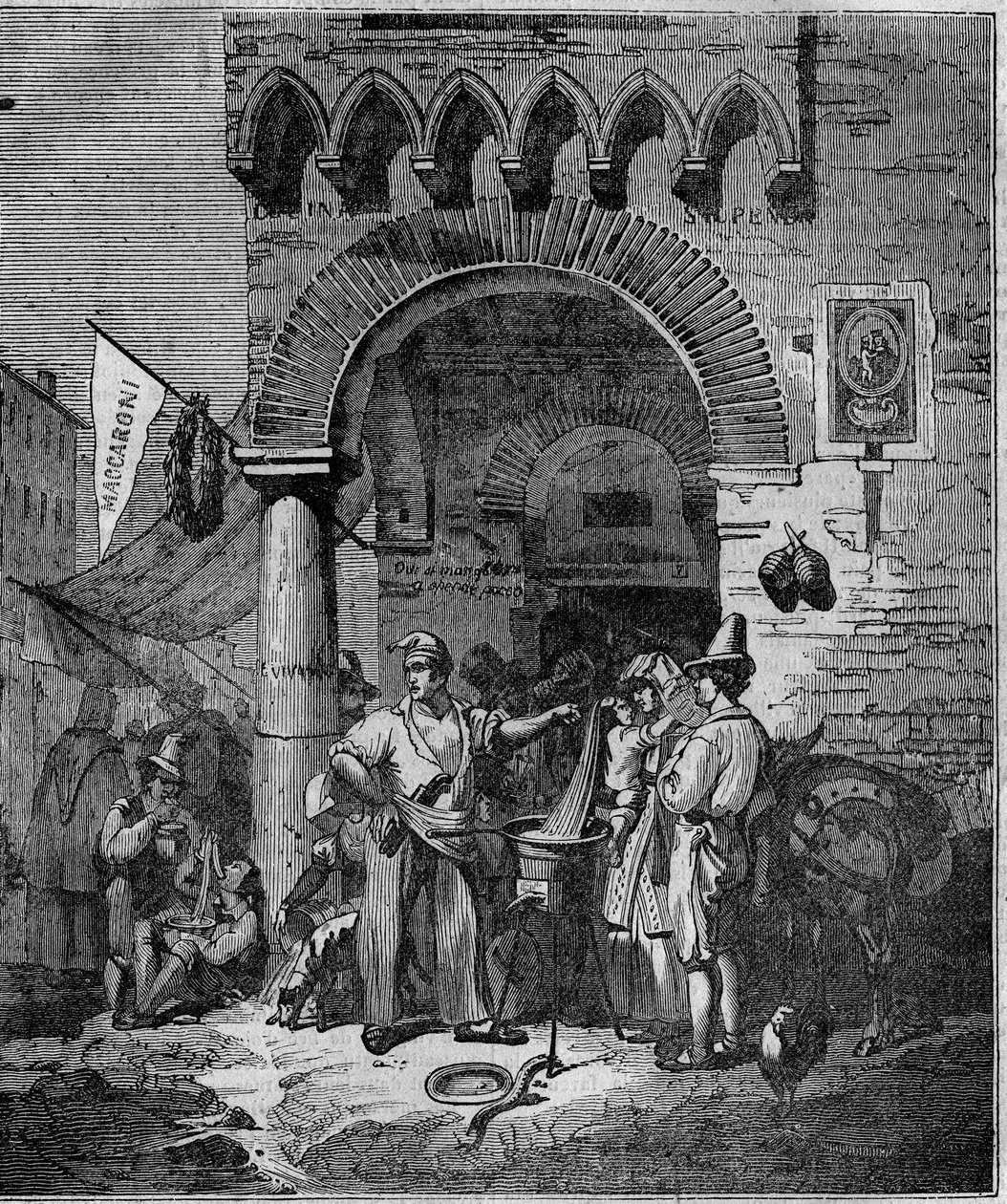 Makaroni-pastaforhandler i Napoli på 1800-tallet. av Unknown artist