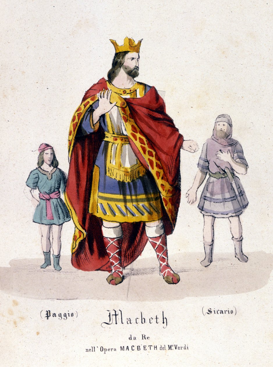 Macbeth-karakter i operaen med samme navn av Giuseppe Verdi (1813 - 1901) etter arbeidet til William Shakespeare. 1847. Gravering. av Unknown artist