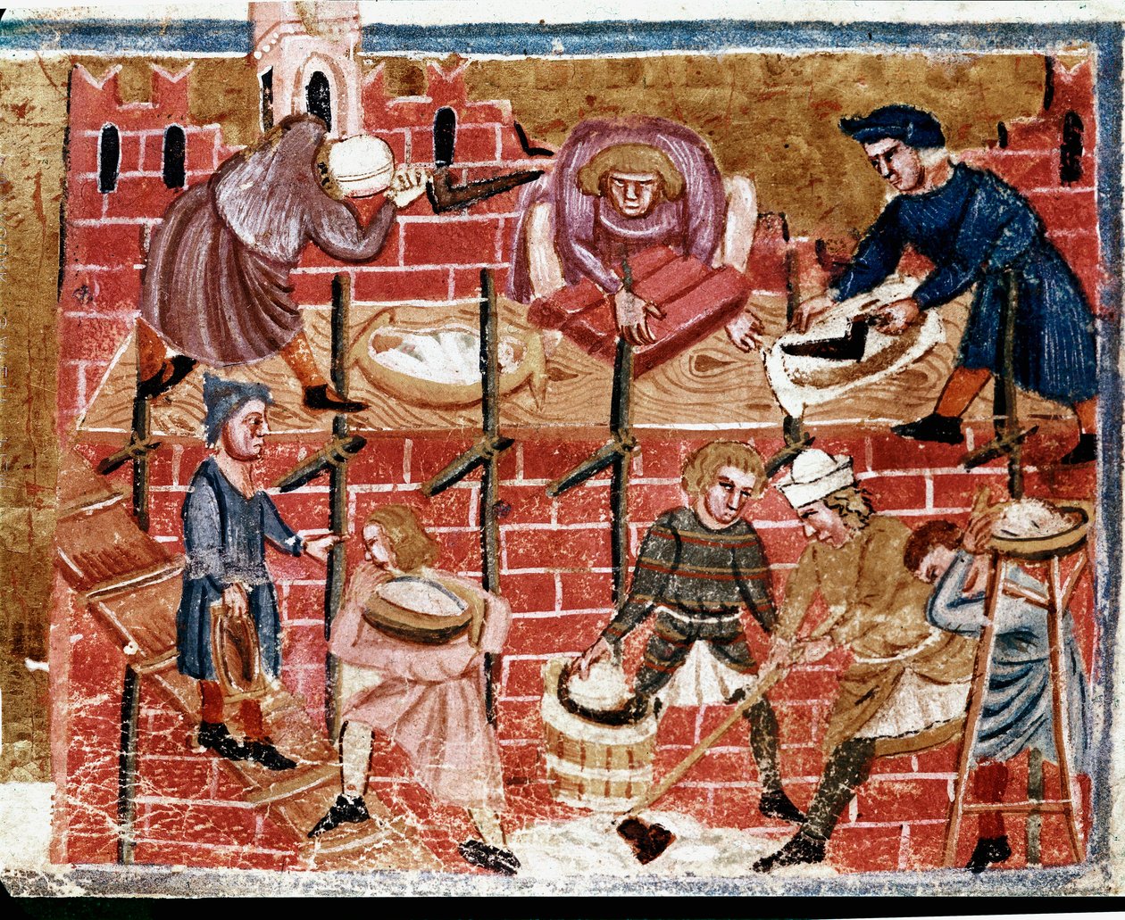 Macons og husbyggere. Miniatyr hentet fra "" The Facts of the Romans""" Venezia fra 1200-tallet, biblioteca Marciana av Unknown artist