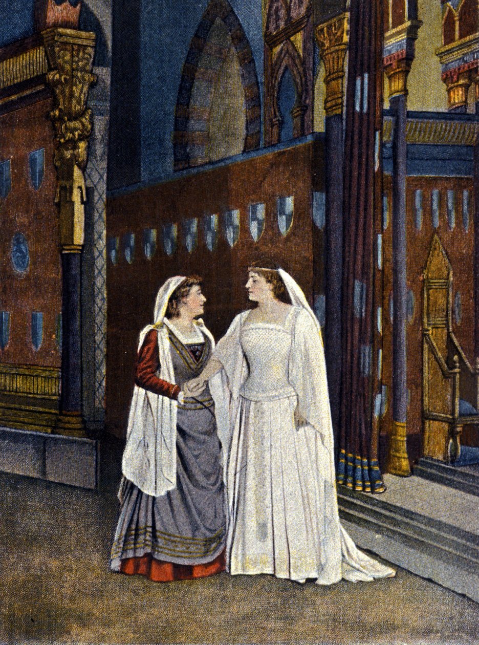 Mademoiselle Hadamard og Mademoiselle Dudlay i "The Cid" av Pierre Corneille (1606 - 1684). Litografi fra 1800-tallet. av Unknown artist