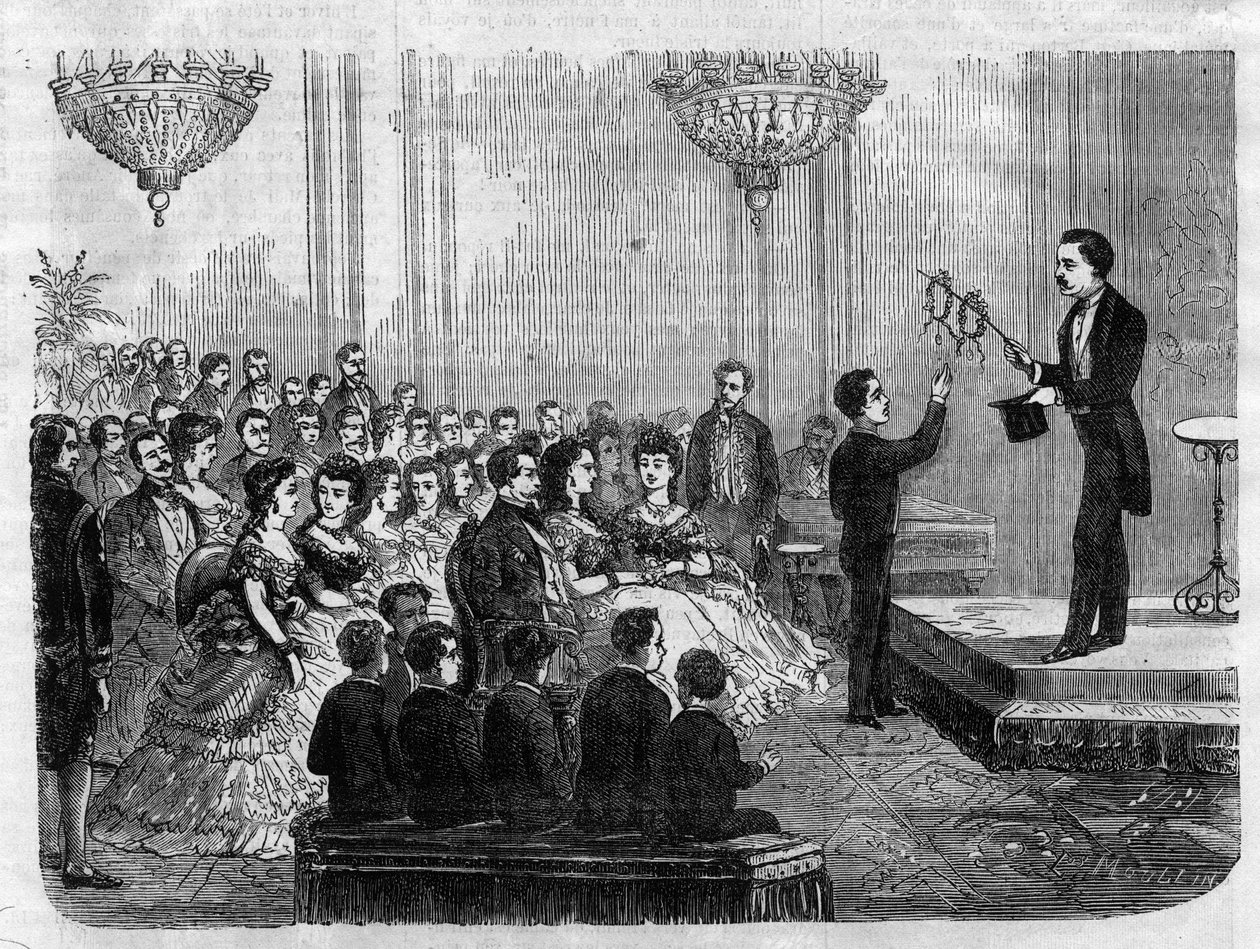 Magisk show gitt av Monsieur Faure Nicolay i nærvær av keiser Napoleon III (1808-1873) og hans sønn Prince Imperial (1856-1879) i 1870 av Unknown artist