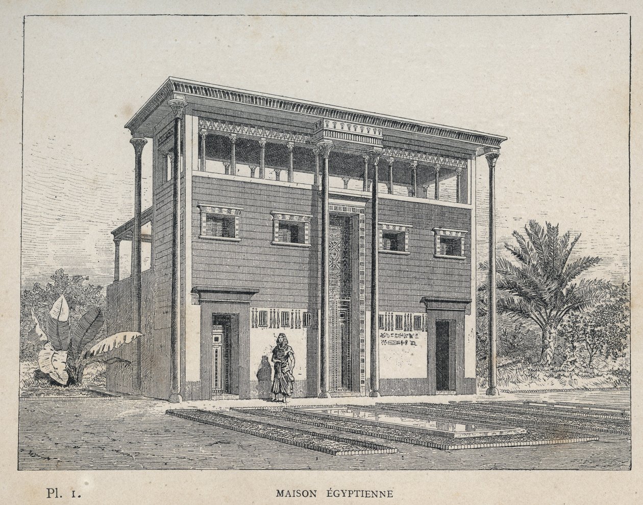 Egyptian House (Egyptian House) - gravering av 1889 i "History of human habitation at the Universal Exhibition of 1889, by Mr Charles GARNIER - Librairie centrale des beaux-arts Paris 1889 av Unknown artist