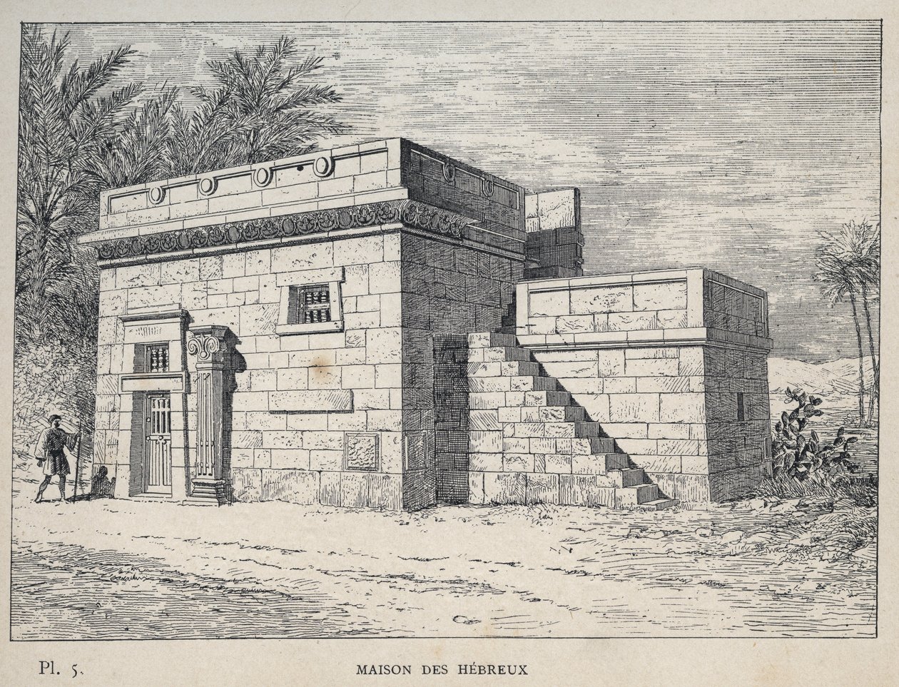 Maison des Hébreux - (hebraisk hjem) gravering av 1889 i "History of human habitation at the Universal Exhibition of 1889, by Mr Charles GARNIER - Librairie centrale des beaux-arts Paris 1889 av Unknown artist