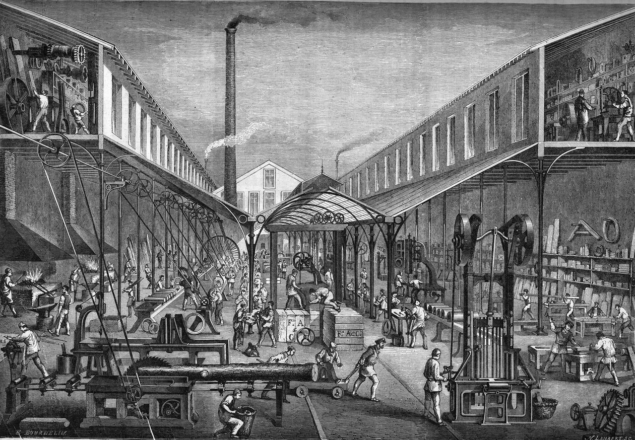 Store næringer på 1800-tallet: byggeverksteder for sagbruk og verktøymaskiner, fra M. arbey til Paris i 1865. av Unknown artist