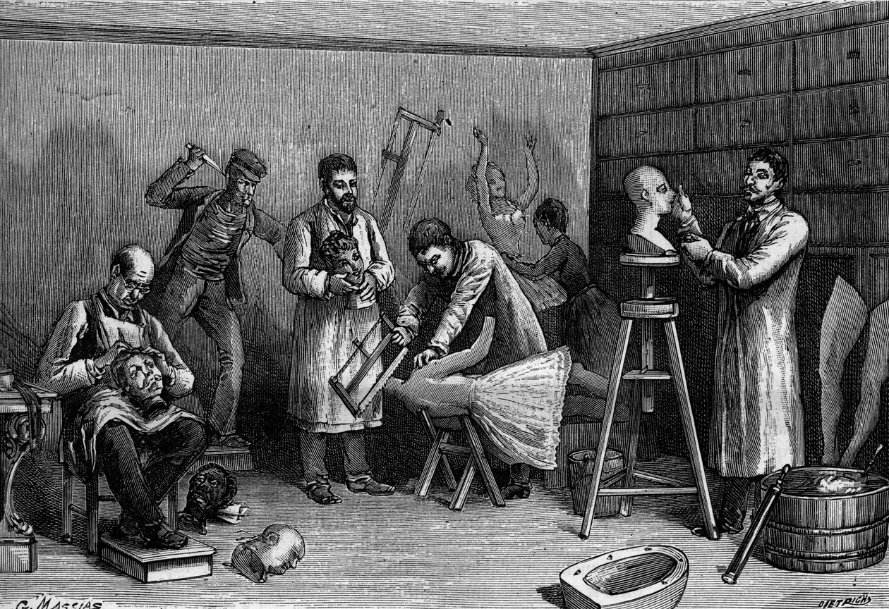 Lage voksfigurer på Musee Grevin, i Paris. Gravering i "" Nature: gjennomgang av vitenskapene og deres anvendelser til kunst og industri "" av 21. april 1894. av Unknown artist