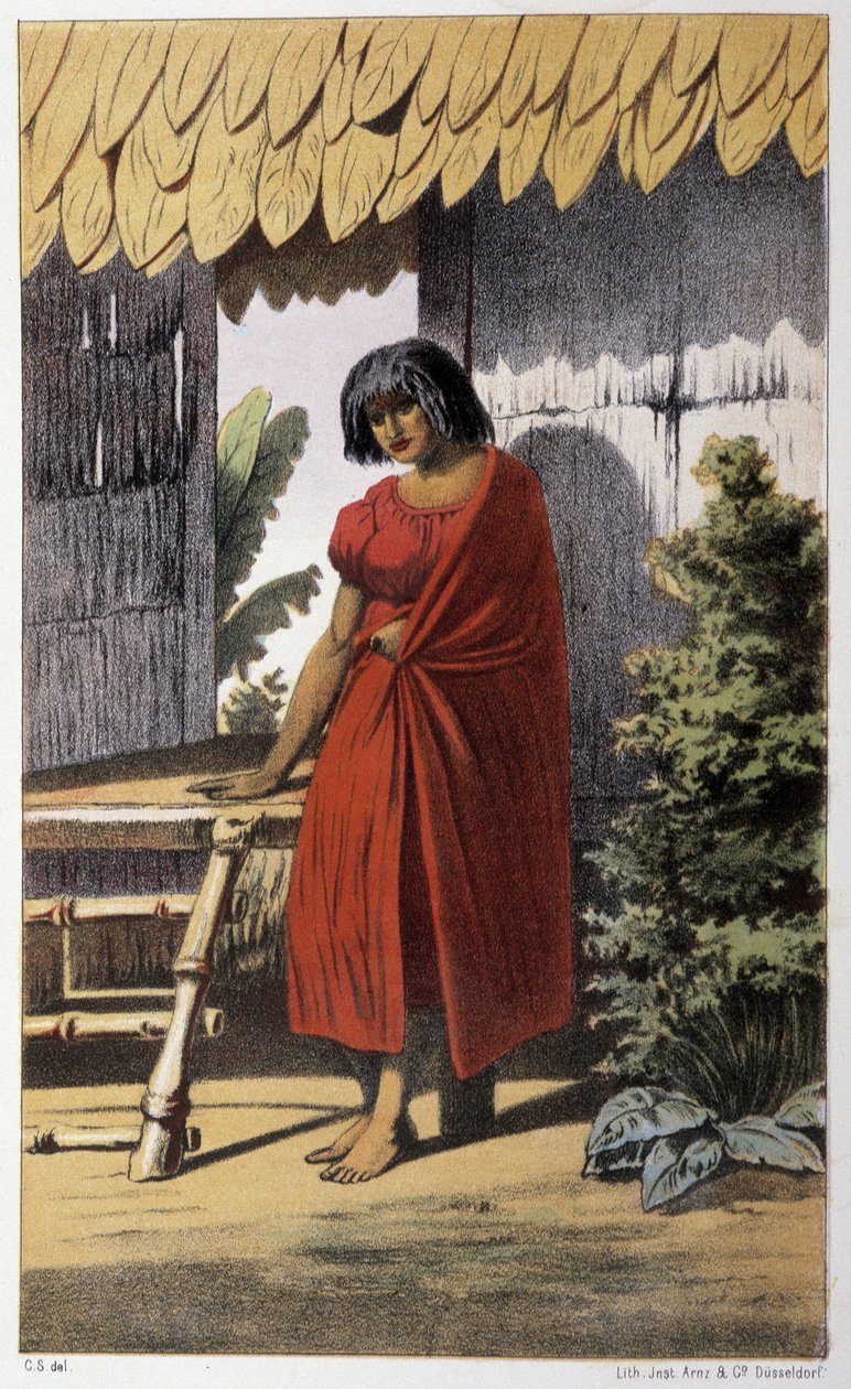 Malay Qvinna (Oceania) - i “” Første svenske jordomseiling ”” ”” av Skogman Carl Johan Alfred, red. Stockhlom, Adolf Bonnier av Unknown artist