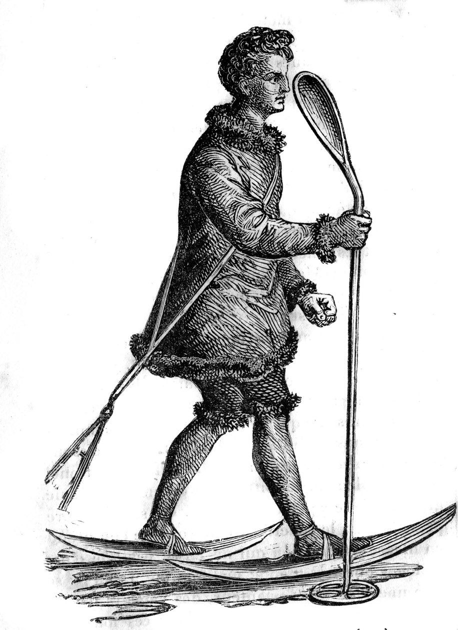 Man in traditional khanty costume (khante or ostiak) hunting Hermine. The Khanty are Finno-Ugrian people living in western Siberia. av Unknown artist