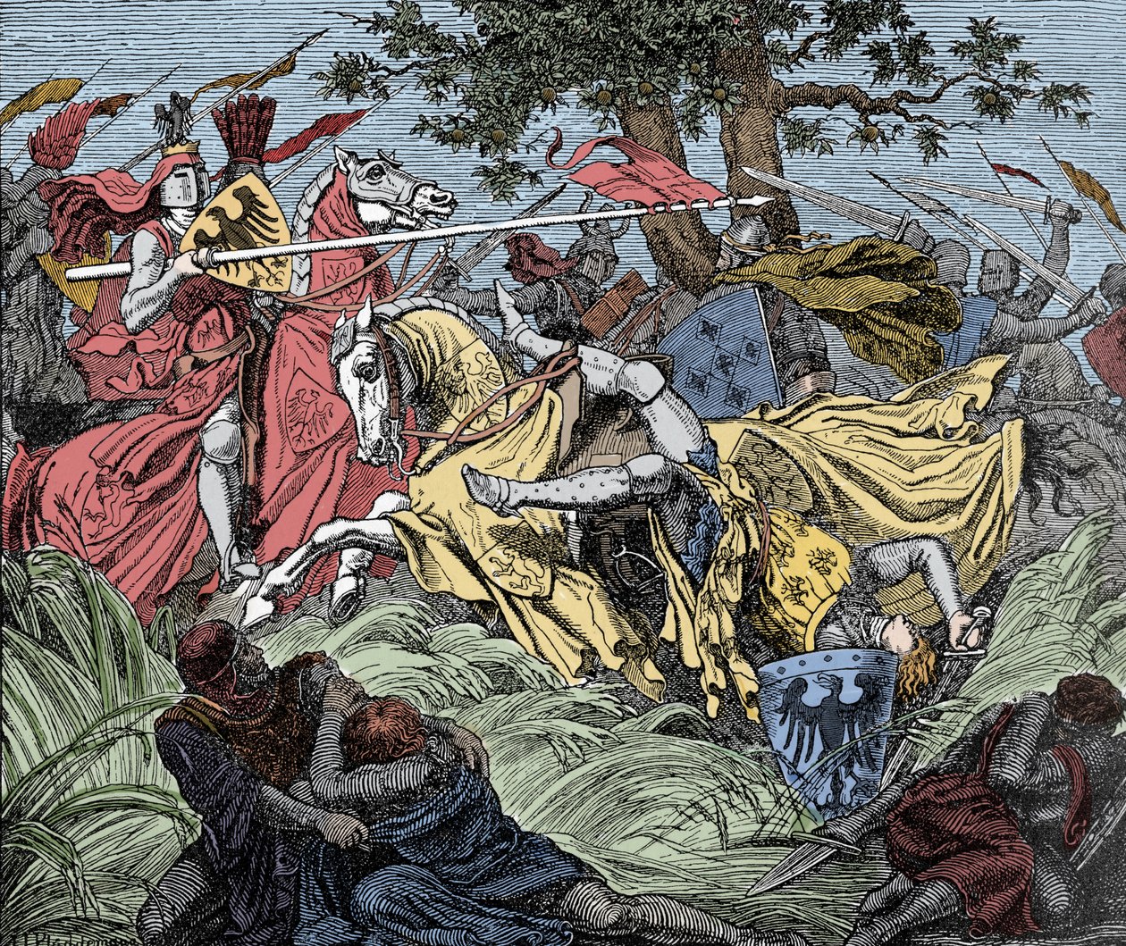 Manfred Killed in Battle - Battle of the Benevent (26. februar 1266): døden til Manfred I (av Hohenstaufen) av Unknown artist