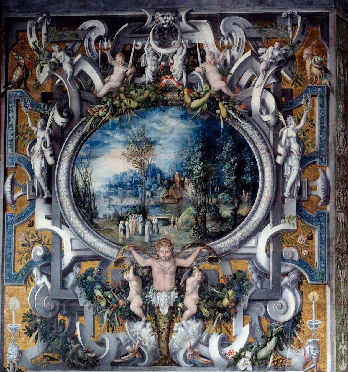 Mantel av skorsteinen til hyllest til Jules Cesar i rommet til de romerske heltene Anonymous maleri. Rundt 1547. Hør, Nasjonalrenessansemuseet av Unknown artist