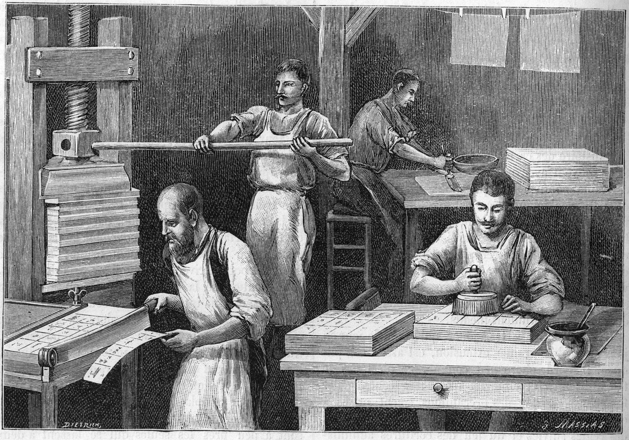 Manufacture of cards to play by the old methods. av Unknown artist