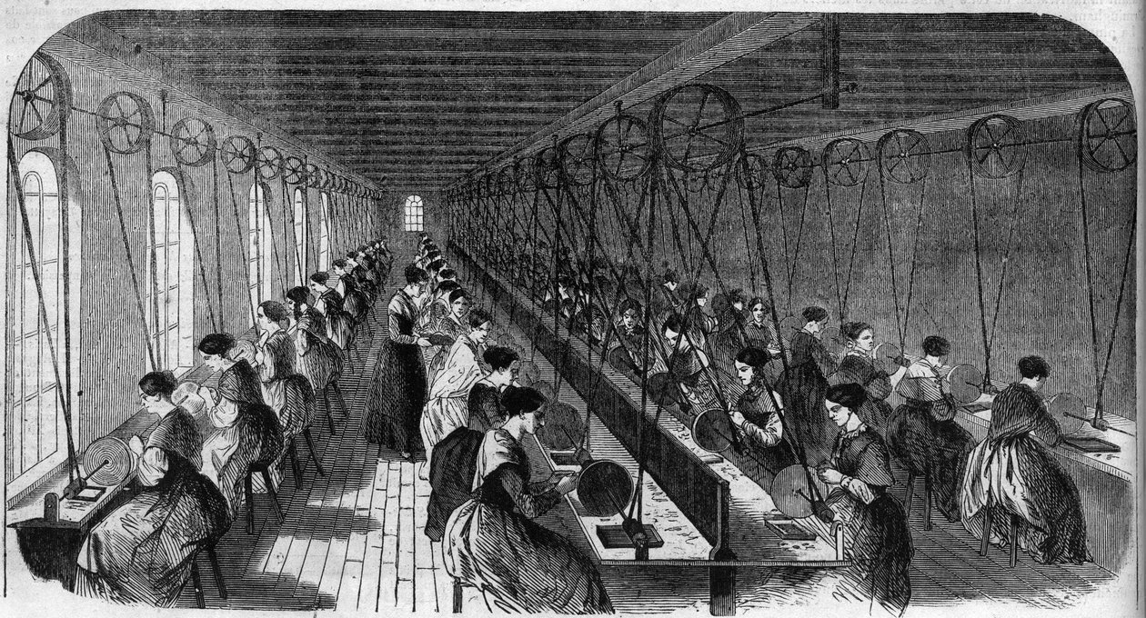 Produksjon av sementee-penn: arbeidere i et trykkeriverksted i en fabrikk i Birmingham i "" Le Journal Illustrous"" av Unknown artist
