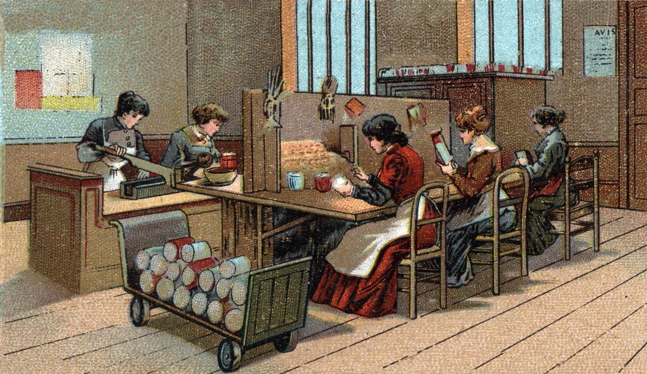 Produksjon av fyrverkeri. Kromolitografi fra slutten av 1800-tallet av Unknown artist