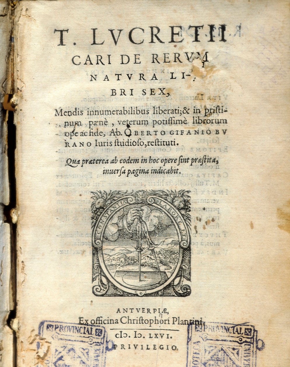 Manuskriptside av bind 6 av ""De natura rerum "" (Fra naturen) av den latinske filosofen Lucrece (Titus Lucretius Carus) (98-55 f.Kr.) 1564 av Unknown artist