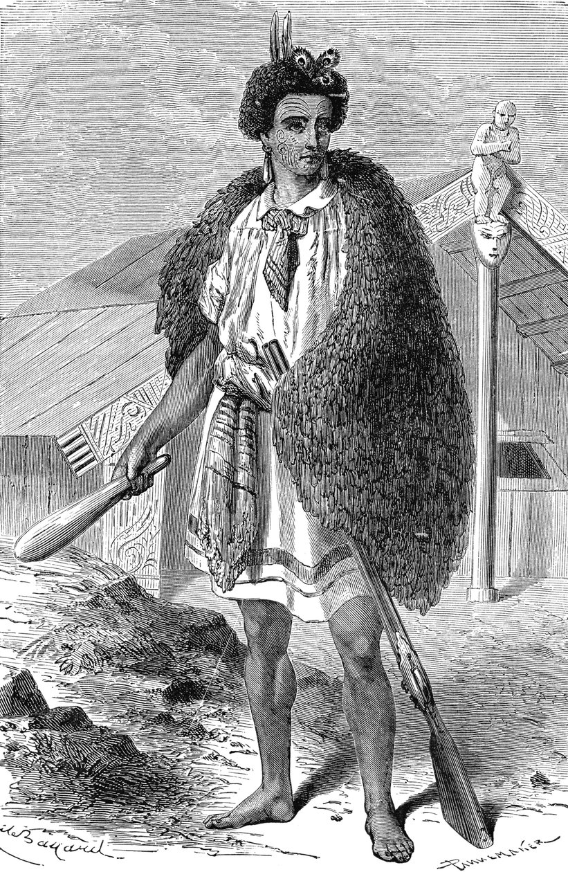 Maori-kokk i nærheten av AUCKLAND, New Zealand. Gravering 1885 av Unknown artist