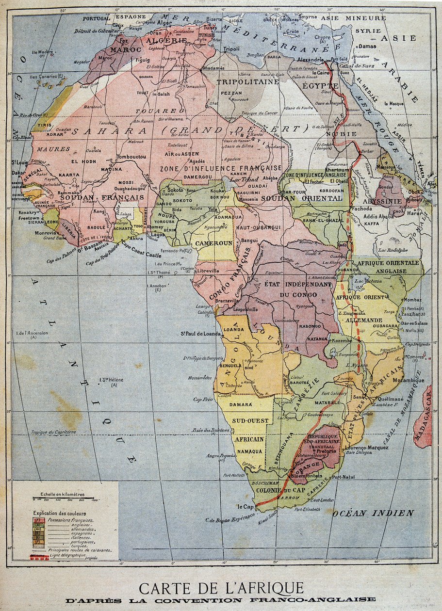 Kart over Afrika i henhold til den fransk-engelske konvensjonen - i "" Le Petité Journal"" av 09.04.1899 av Unknown artist