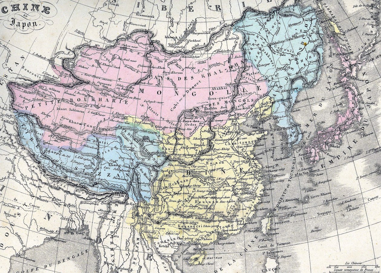 Kart over Kina og Japan. På midten av 1800-tallet. av Unknown artist